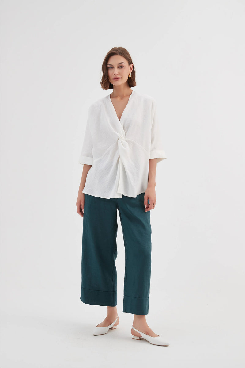 Tirelli Twist Front Linen Top - Various Colours