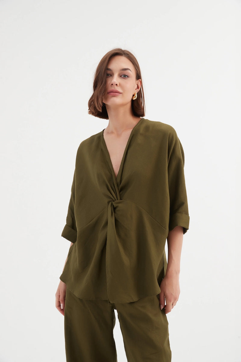 Tirelli Twist Front Linen Top - Various Colours