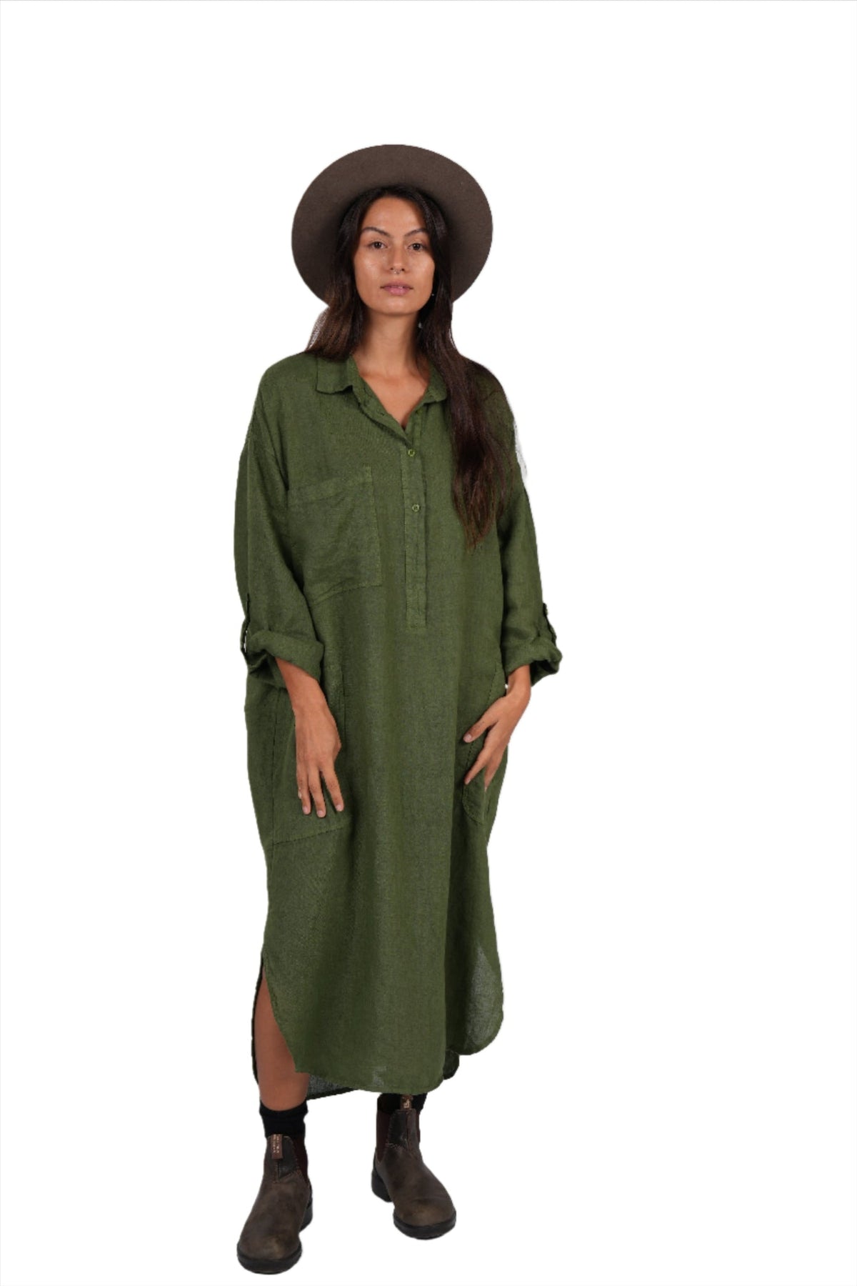 Montaigne 'Biarritz' Long Linen Shirt Dress - One Size Fits 8-16