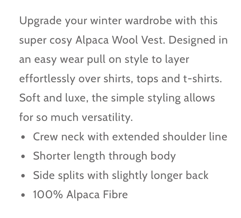 Baby Alpaca Plain Crew Neck Short Vest - Various Colours
