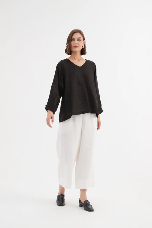 Tirelli Bishop Long Sleeve Linen Top - Black - LAST ONE - Size L