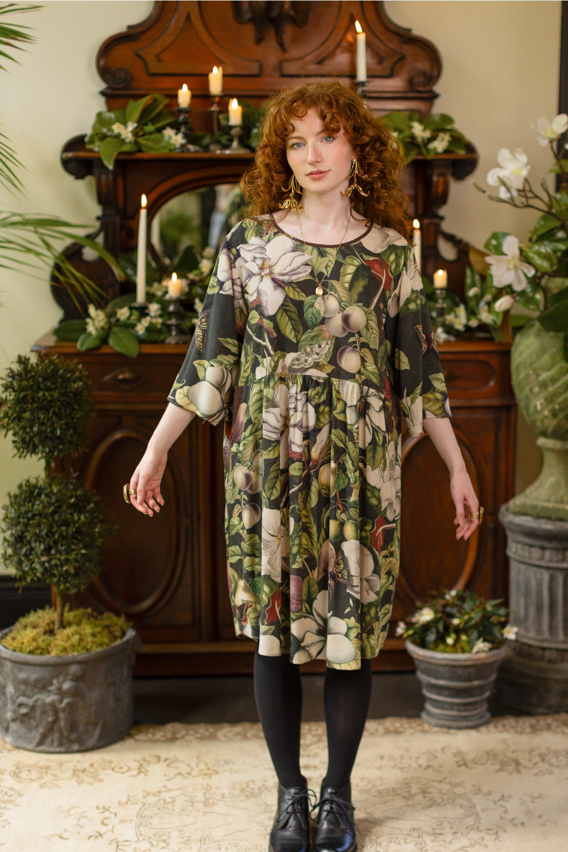 Market Of Stars - Fleur De Lune  - Artist Tunic Dress - Florals & Bees