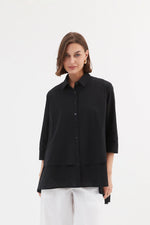 Tirelli Tiered Front Cotton Shirt - Black