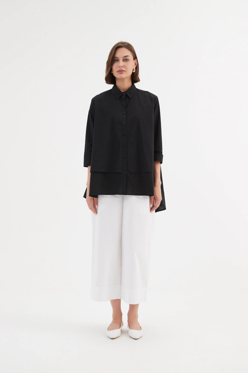 Tirelli Tiered Front Cotton Shirt - Black