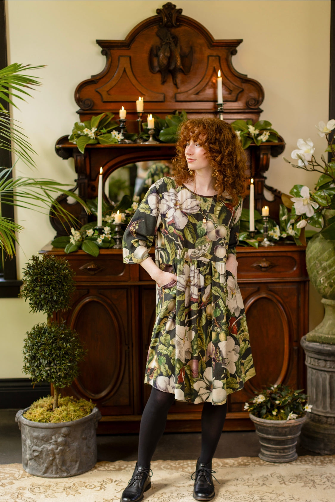 Market Of Stars - Fleur De Lune  - Artist Tunic Dress - Florals & Bees