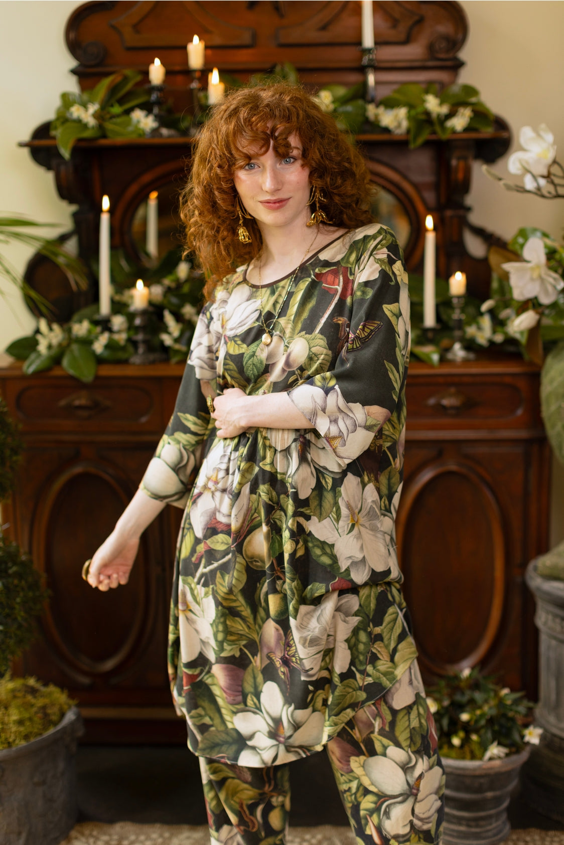 Market Of Stars - Fleur De Lune  - Artist Tunic Dress - Florals & Bees