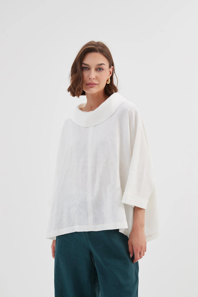 Tirelli Funnel Neck Linen Boxy Top - Various Colours