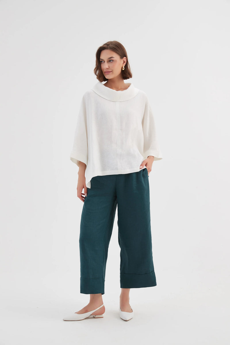 Tirelli Funnel Neck Linen Boxy Top - Various Colours