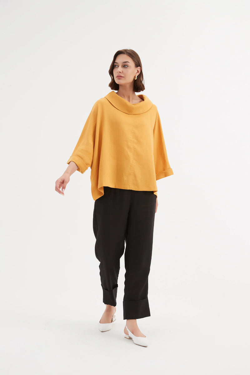 Tirelli Funnel Neck Linen Boxy Top - Various Colours