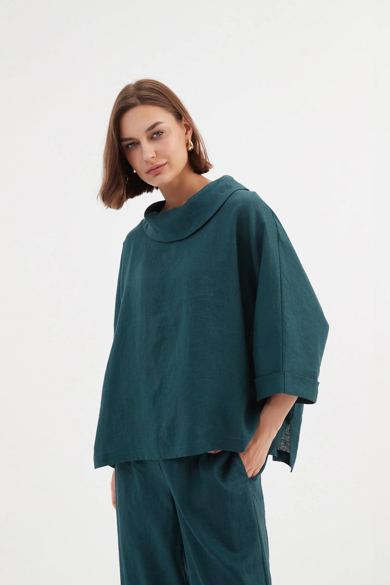 Tirelli Funnel Neck Linen Boxy Top - Various Colours