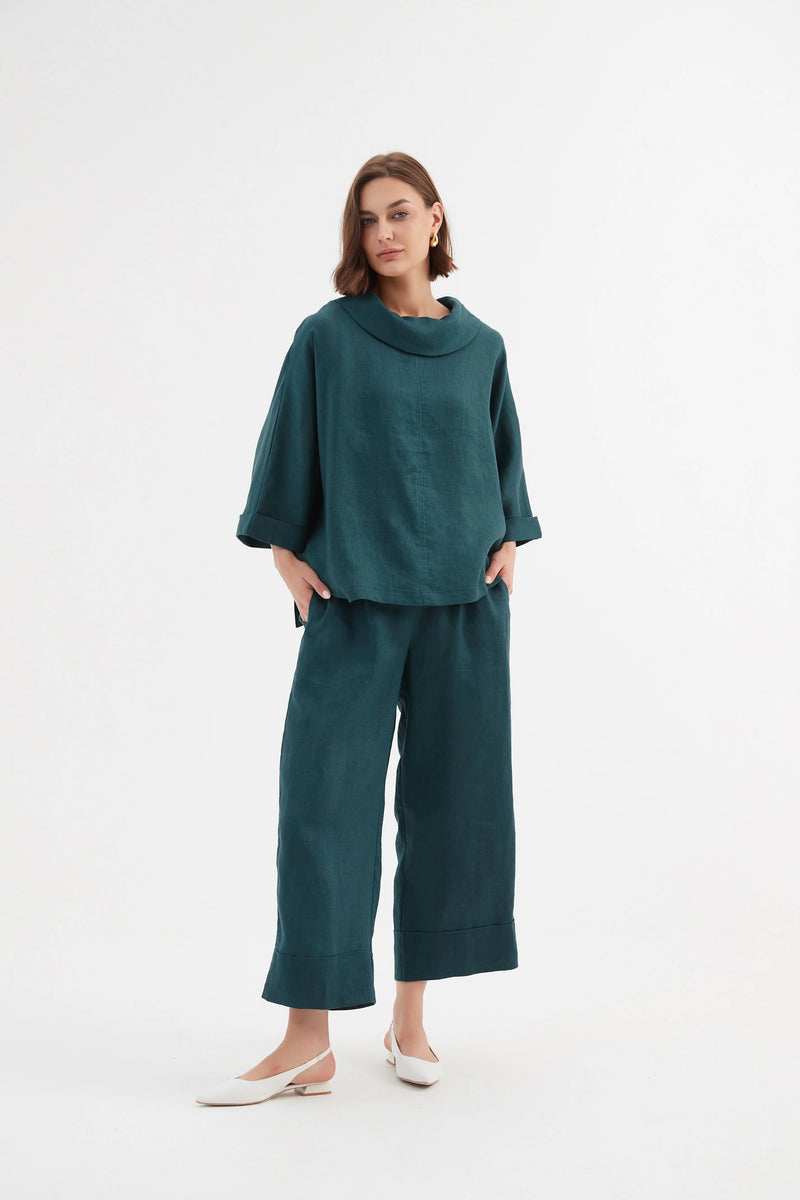 Tirelli Funnel Neck Linen Boxy Top - Various Colours