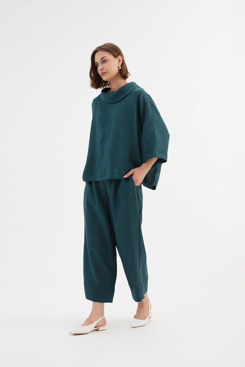 Tirelli Funnel Neck Linen Boxy Top - Various Colours