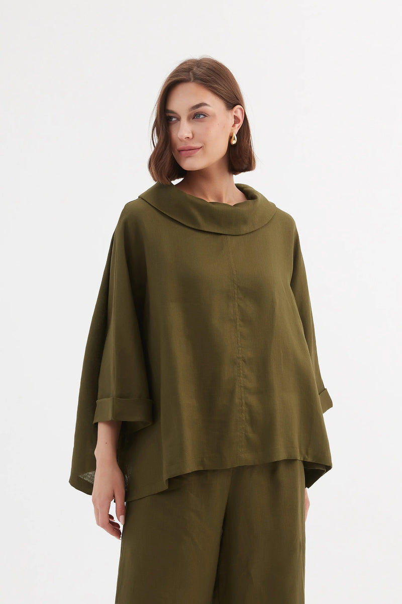 Tirelli Funnel Neck Linen Boxy Top - Various Colours