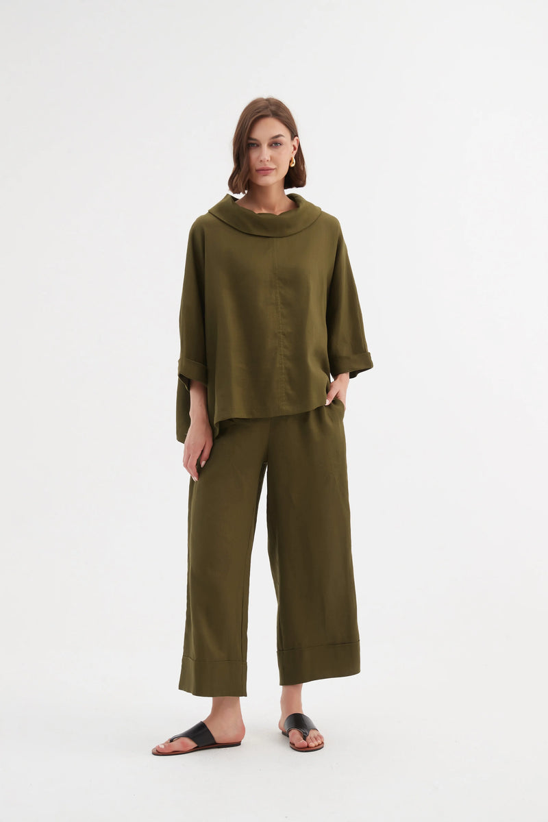 Tirelli Funnel Neck Linen Boxy Top - Various Colours