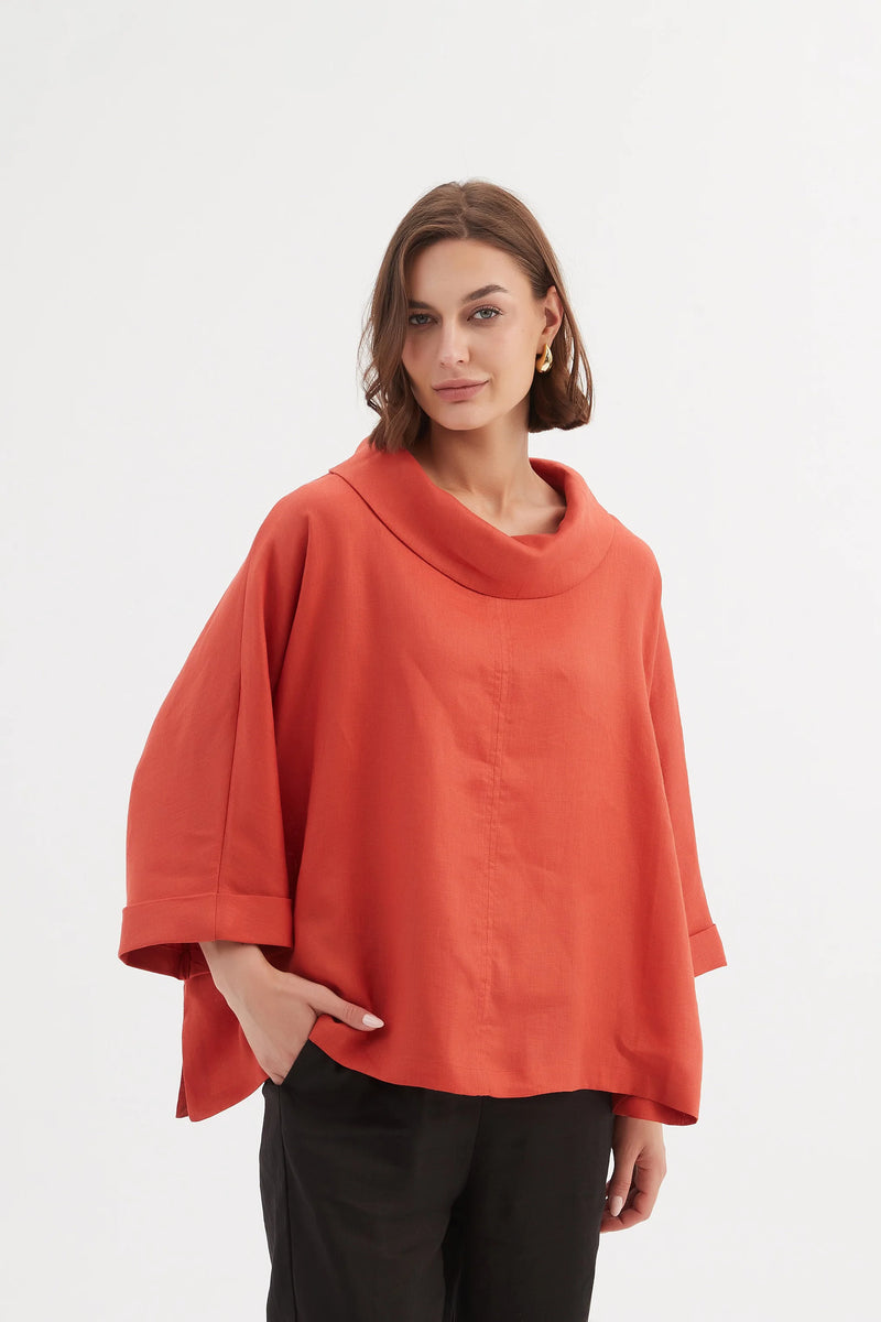 Tirelli Funnel Neck Linen Boxy Top - Various Colours