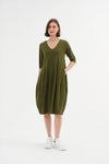 Tirelli V Neck Diagonal Seam Dress - Moss