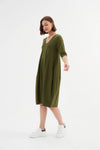 Tirelli V Neck Diagonal Seam Dress - Moss