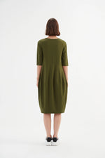 Tirelli V Neck Diagonal Seam Dress - Moss