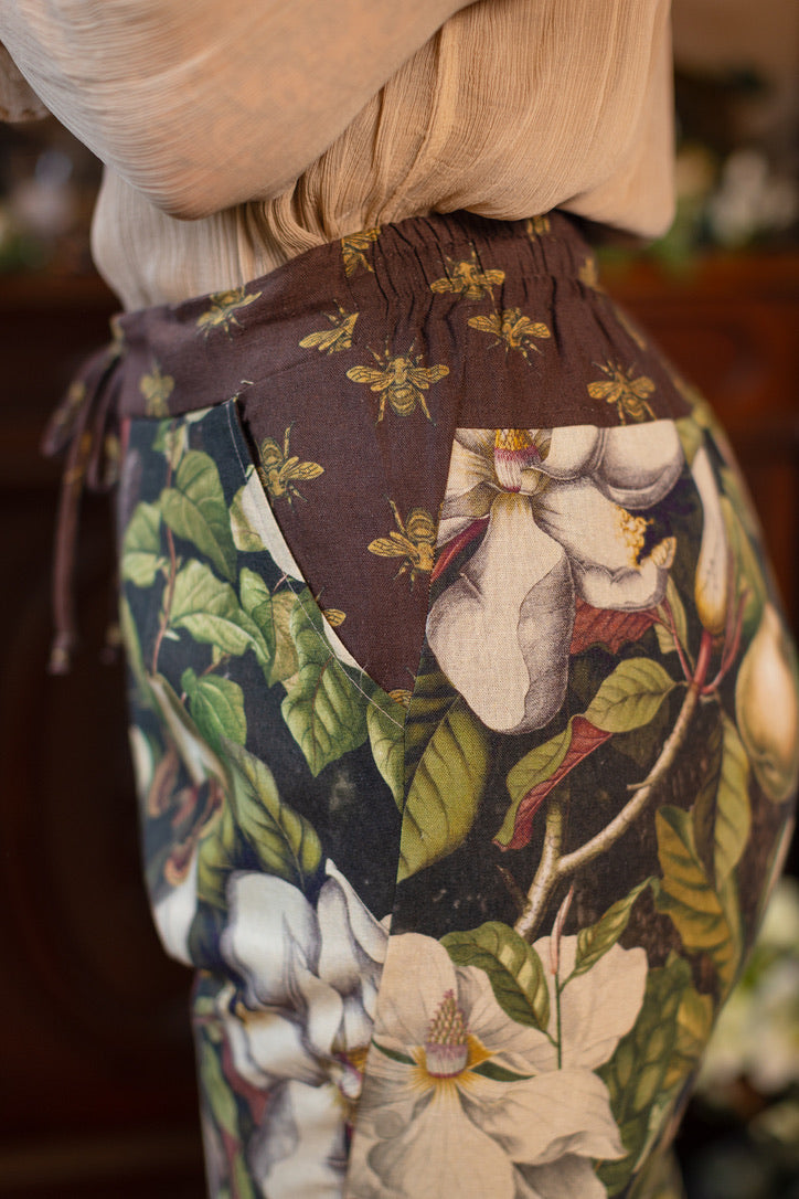 Market of Stars - Fleur De Lune - Linen Cropped Artist Pant - Boho Floral Print