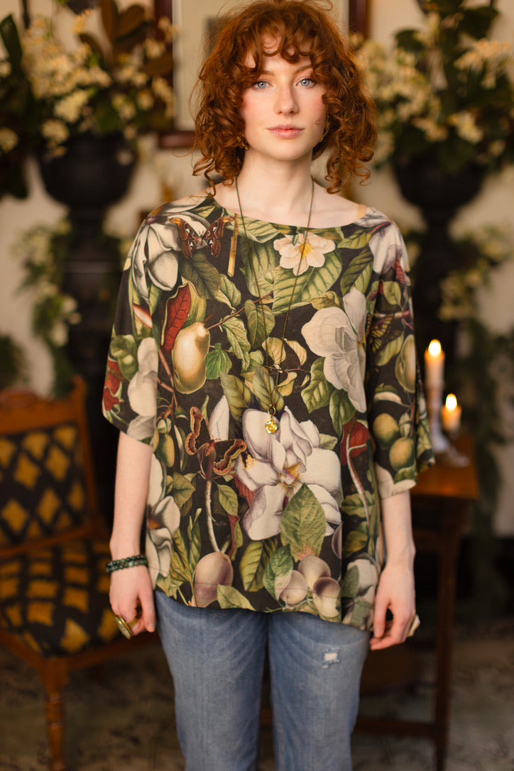 Market Of Stars - Fleur De Lune - Tee Luxe Print Tunic Top - Floral Print & Bees