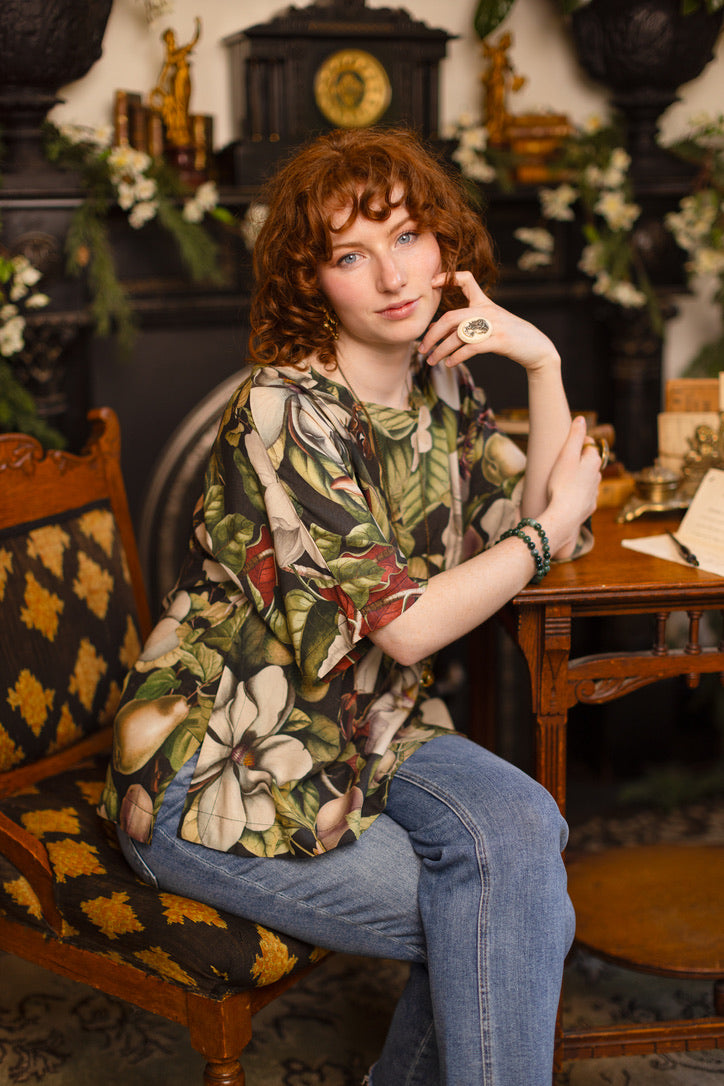 Market Of Stars - Fleur De Lune - Tee Luxe Print Tunic Top - Floral Print & Bees