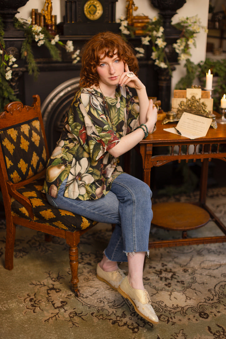 Market Of Stars - Fleur De Lune - Tee Luxe Print Tunic Top - Floral Print & Bees
