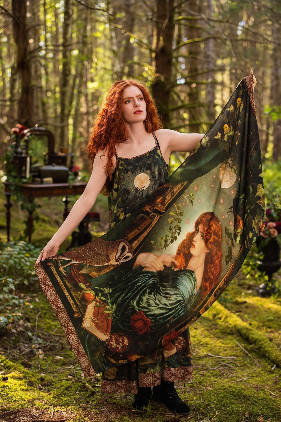 Market Of Stars - Solstice - Bohemian Scarf - Persephone, Florals, Moon & Owl