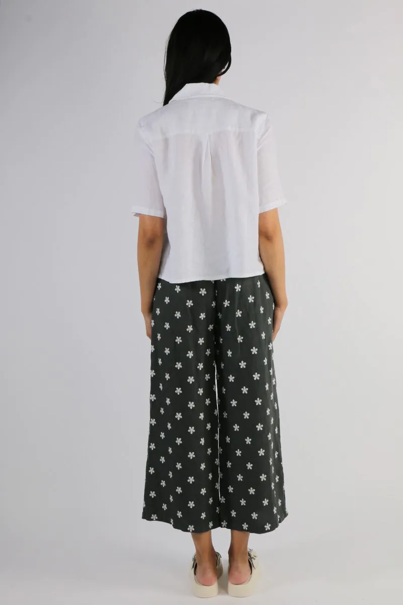 Blueberry - Embroidered Daisy Palazzo Pants - Various Colours