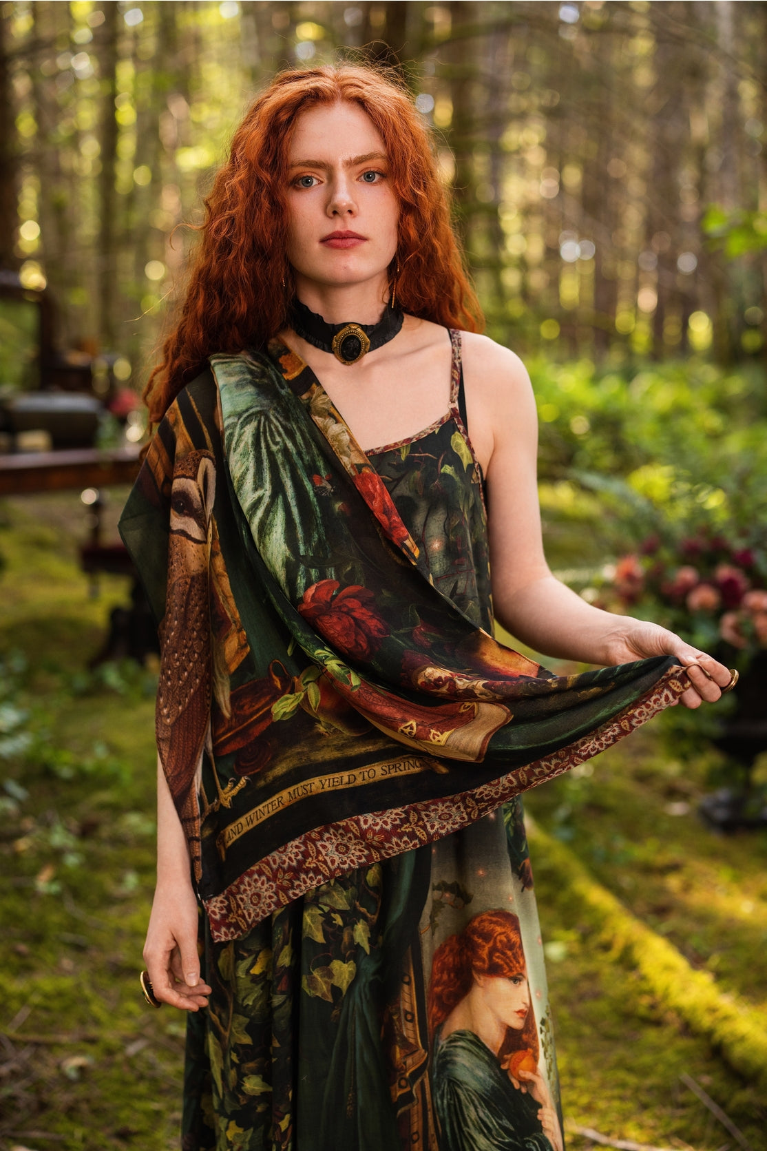 Market Of Stars - Solstice - Bohemian Scarf - Persephone, Florals, Moon & Owl