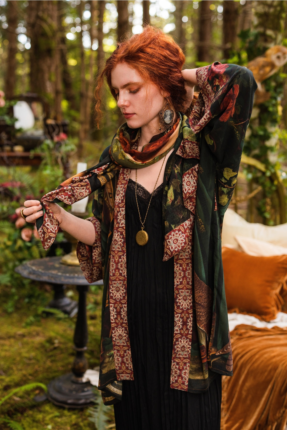 Market Of Stars - Solstice - Bohemian Scarf - Persephone, Florals, Moon & Owl