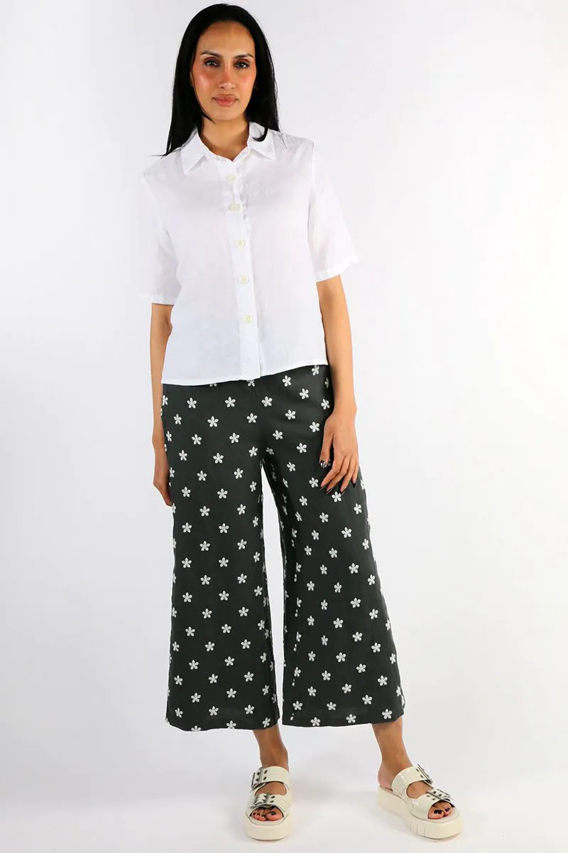Blueberry - Embroidered Daisy Palazzo Pants - Various Colours