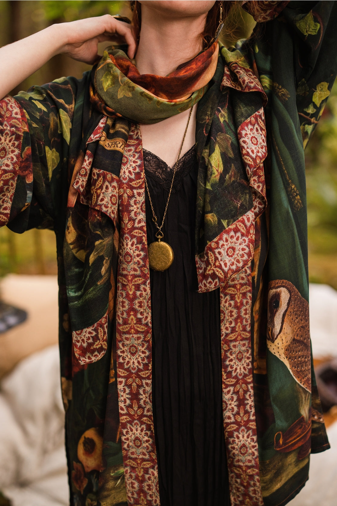 Market Of Stars - Solstice - Bohemian Scarf - Persephone, Florals, Moon & Owl
