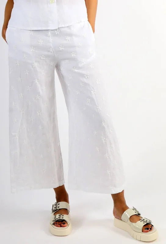 Blueberry - Embroidered Daisy Palazzo Pants - Various Colours