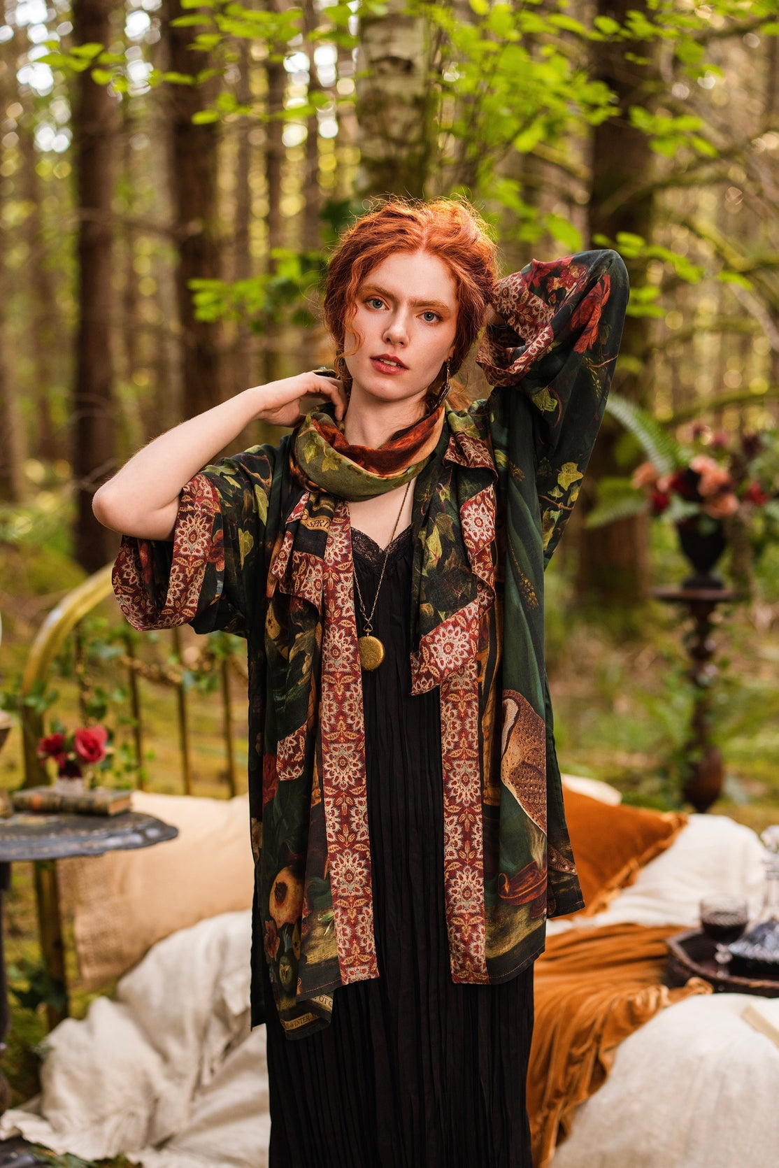 Market Of Stars - Solstice - Bohemian Scarf - Persephone, Florals, Moon & Owl