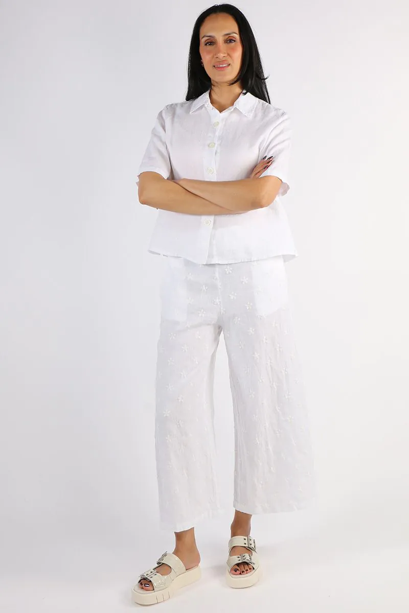 Blueberry - Embroidered Daisy Palazzo Pants - Various Colours