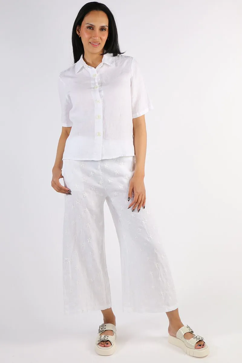 Blueberry - Embroidered Daisy Palazzo Pants - Various Colours