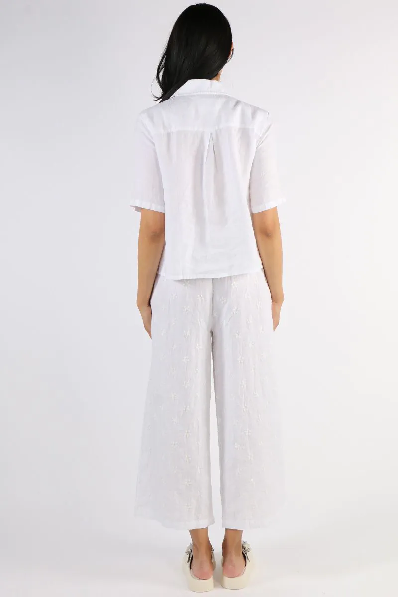 Blueberry - Embroidered Daisy Palazzo Pants - Various Colours