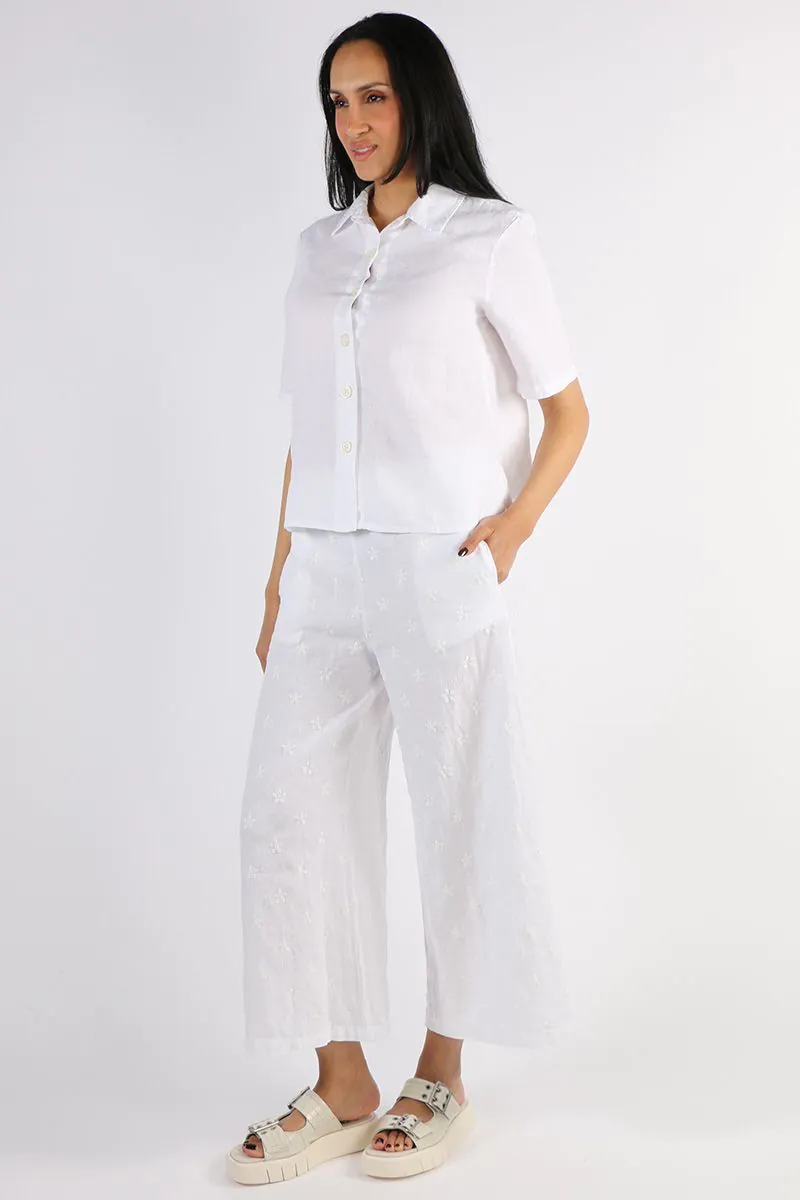 Blueberry - Embroidered Daisy Palazzo Pants - Various Colours