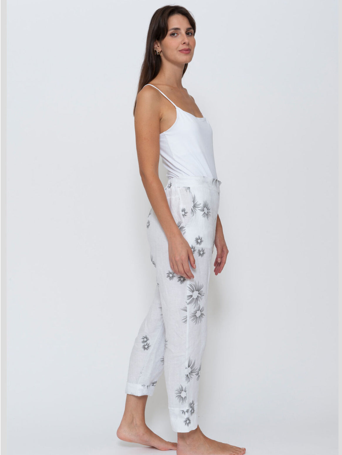 Blueberry - Italian Linen Urchin Print Pants - Beige