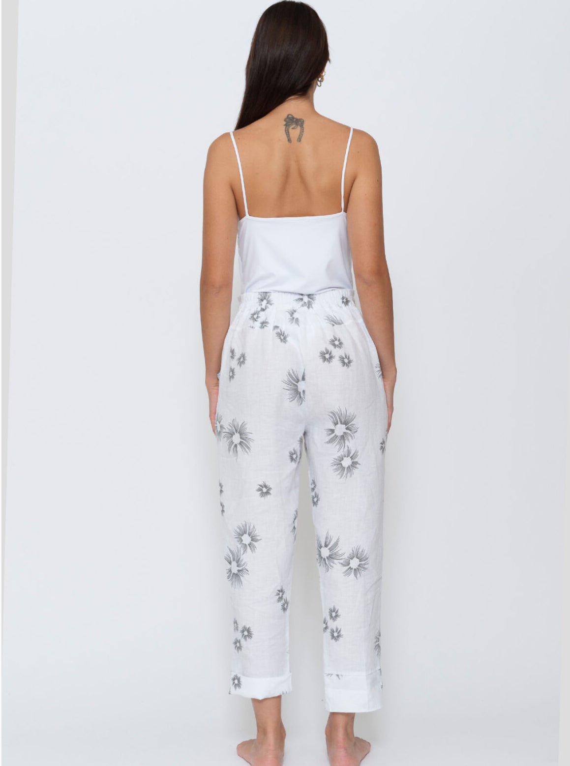 Blueberry - Italian Linen Urchin Print Pants - Beige