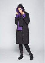 Luukaa Puffer Jacket with Hood Scarf - Black / Purple
