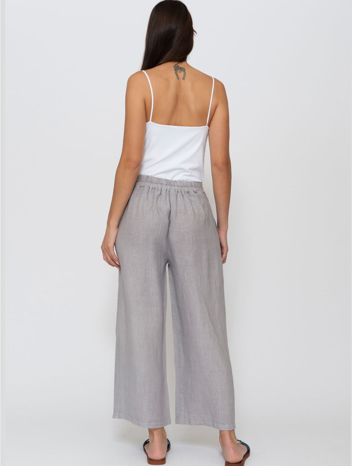 Blueberry - Solid Colour Fluid Palazzo Pants - Ash