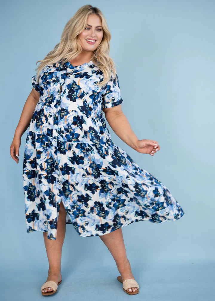 Donna Donna ‘Malonde’ Floral Dress - Blue - LAST - Size L/XL