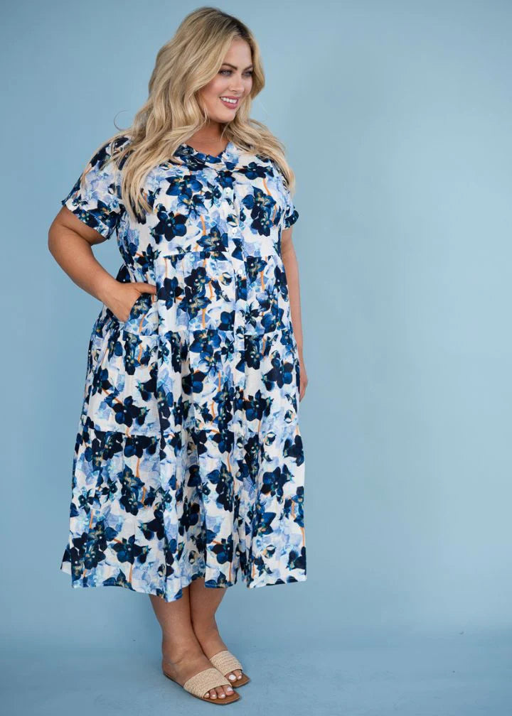 Donna Donna ‘Malonde’ Floral Dress - Blue - LAST - Size L/XL