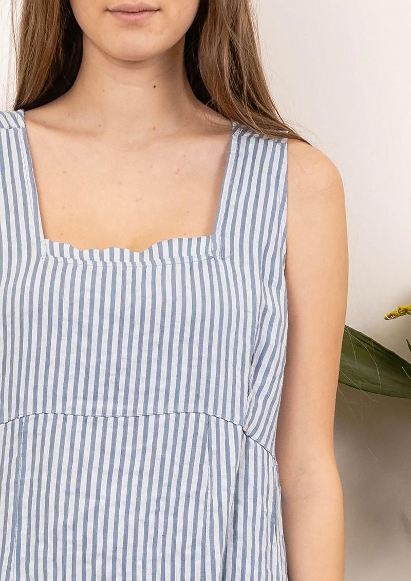 Italian Linen Sleeveless Striped Dress - Various Colours