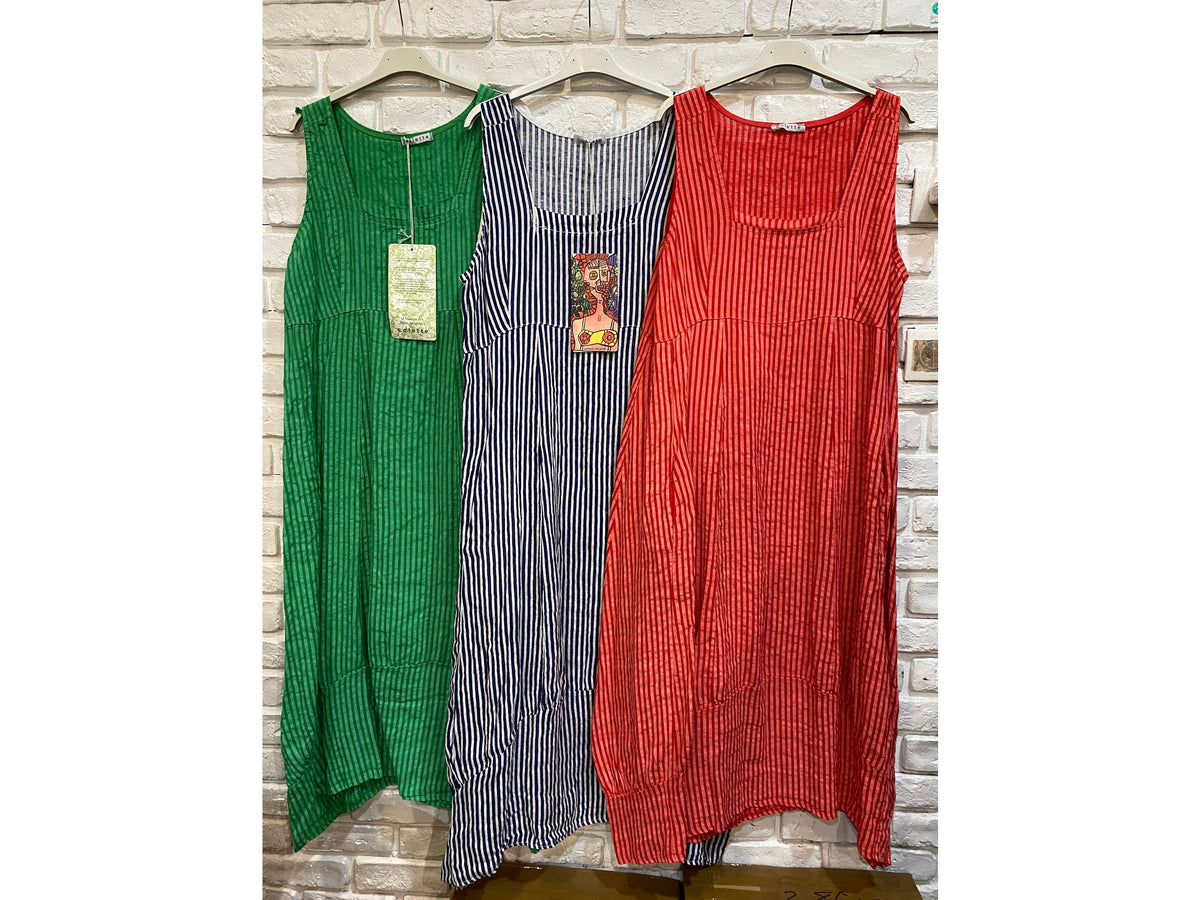 Italian Linen Sleeveless Striped Dress - Various Colours