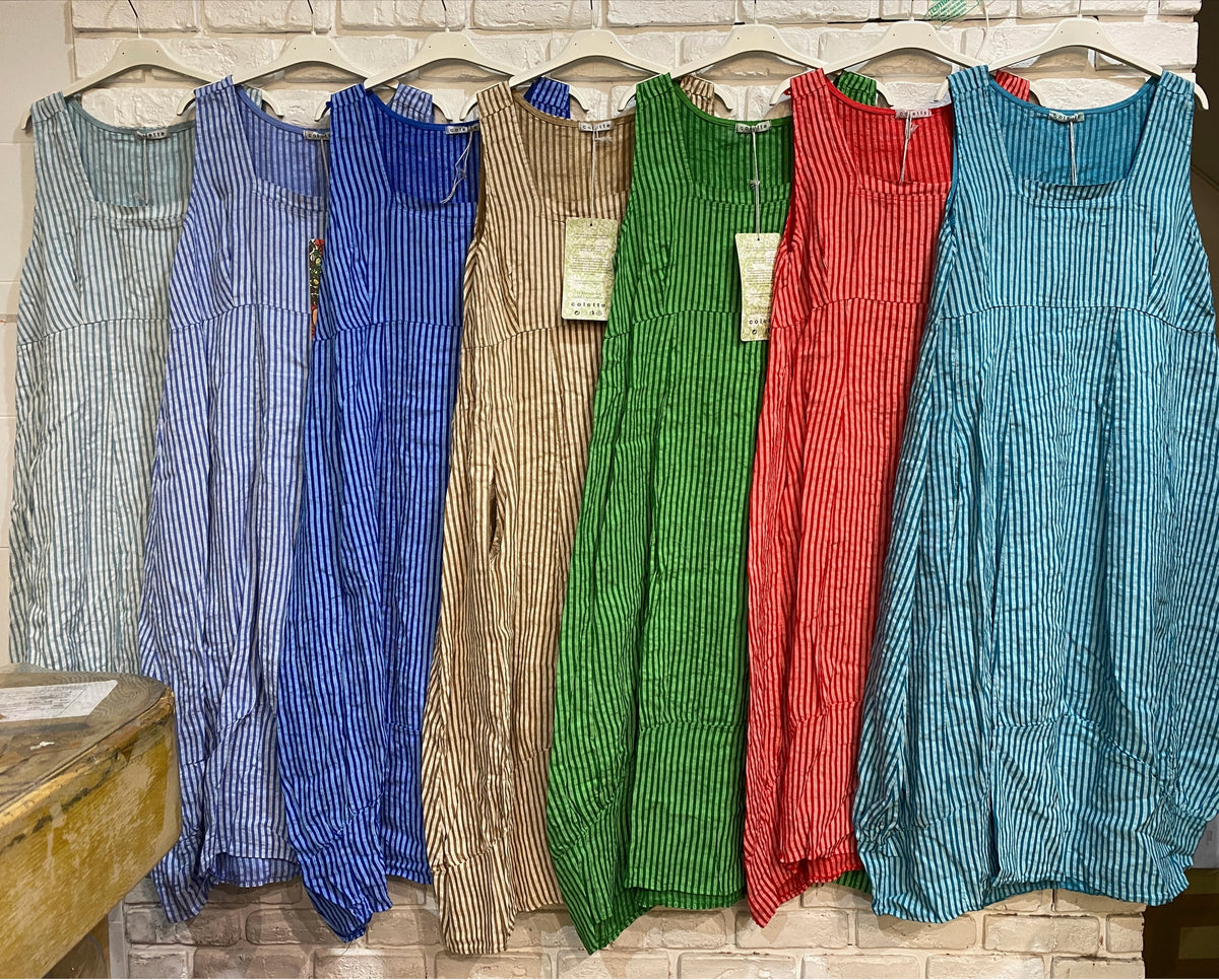 Italian Linen Sleeveless Striped Dress - Various Colours