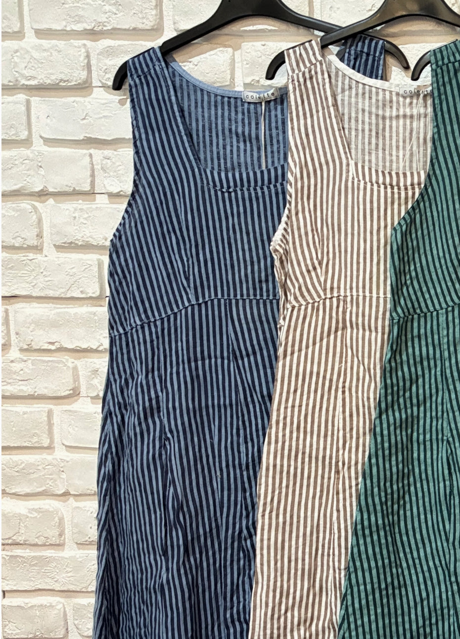 Italian Linen Sleeveless Striped Dress - Various Colours