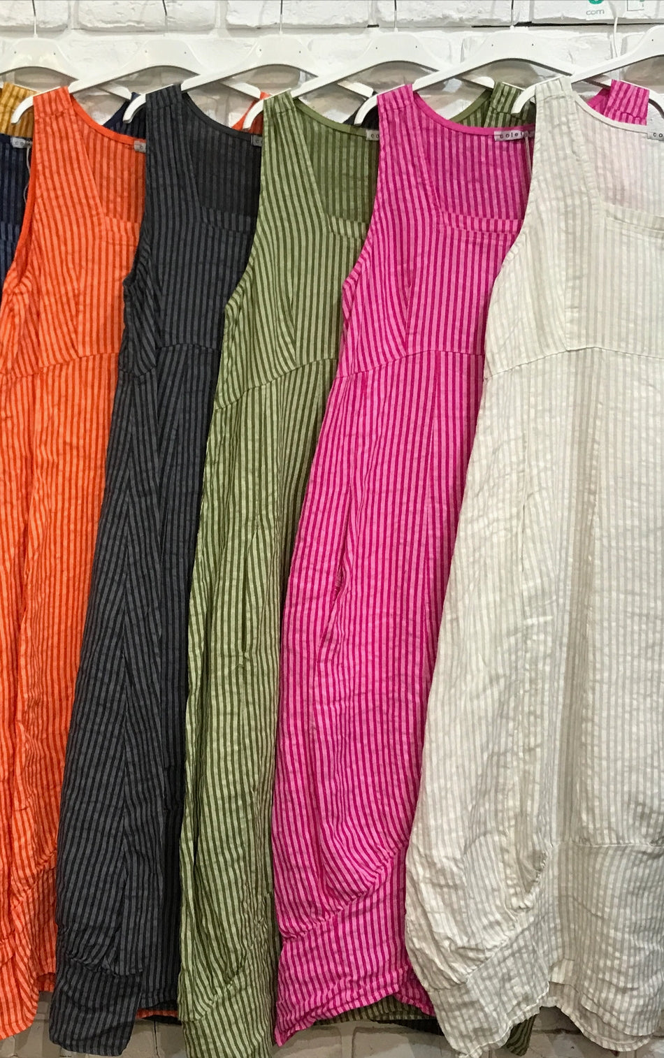 Italian Linen Sleeveless Striped Dress - Various Colours