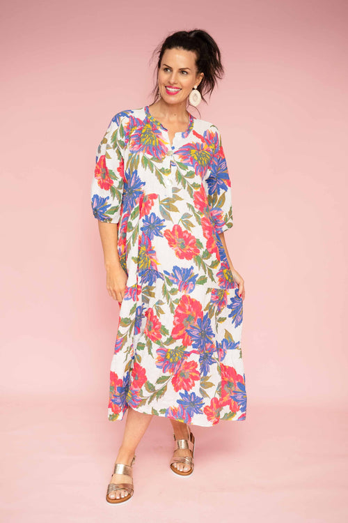 Donna Donna ‘Tahiti’ Italian Linen Tropical Floral Print Dress